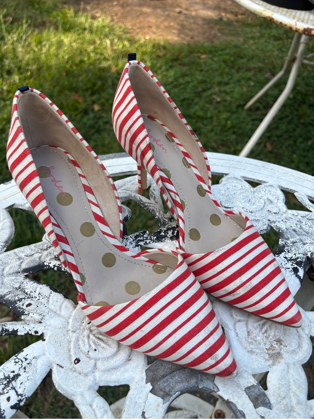 Boden Striped Red & White Pointed-Toe Women's Heels